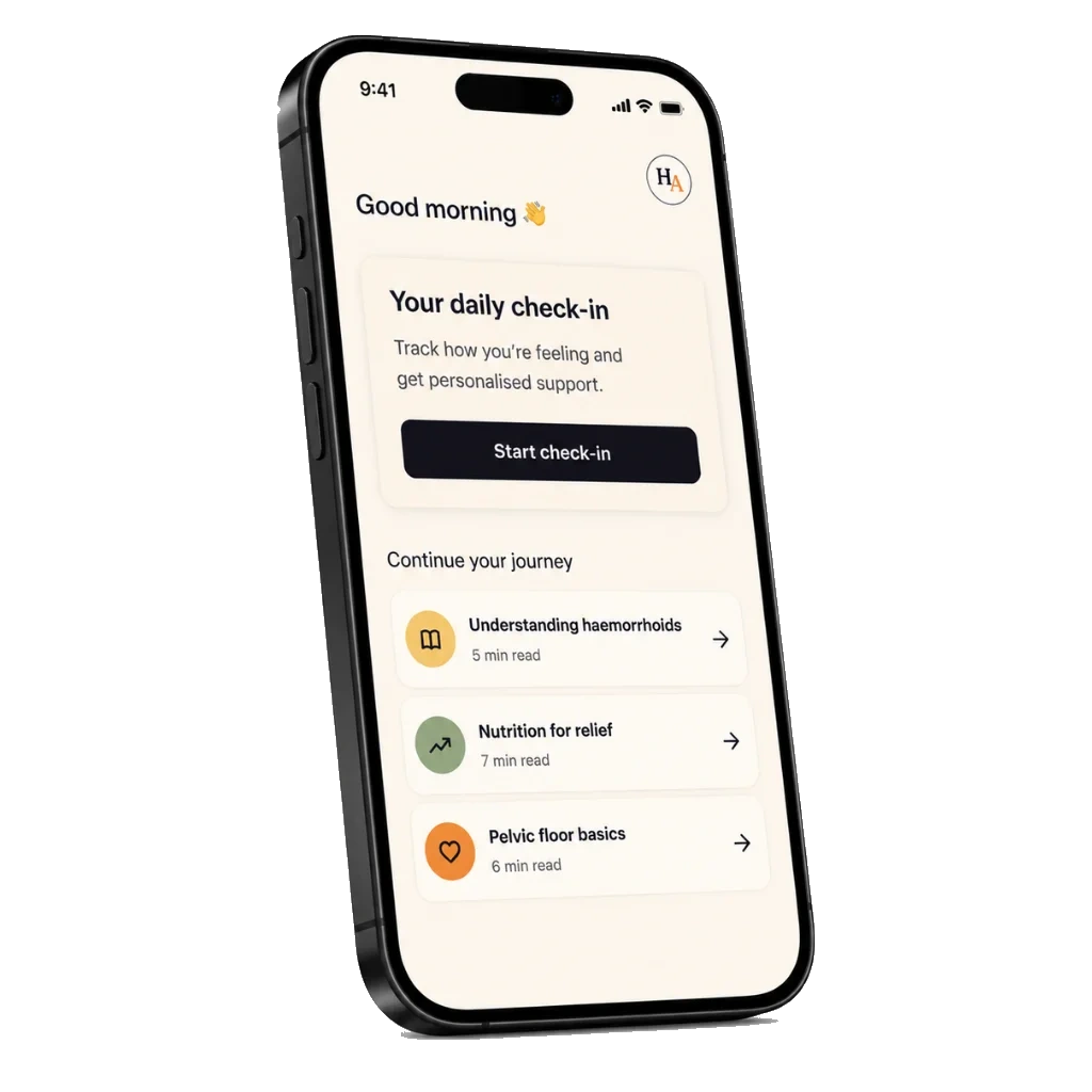 Uranus app daily check-in screen on a tilted phone showing education and tracking prompts